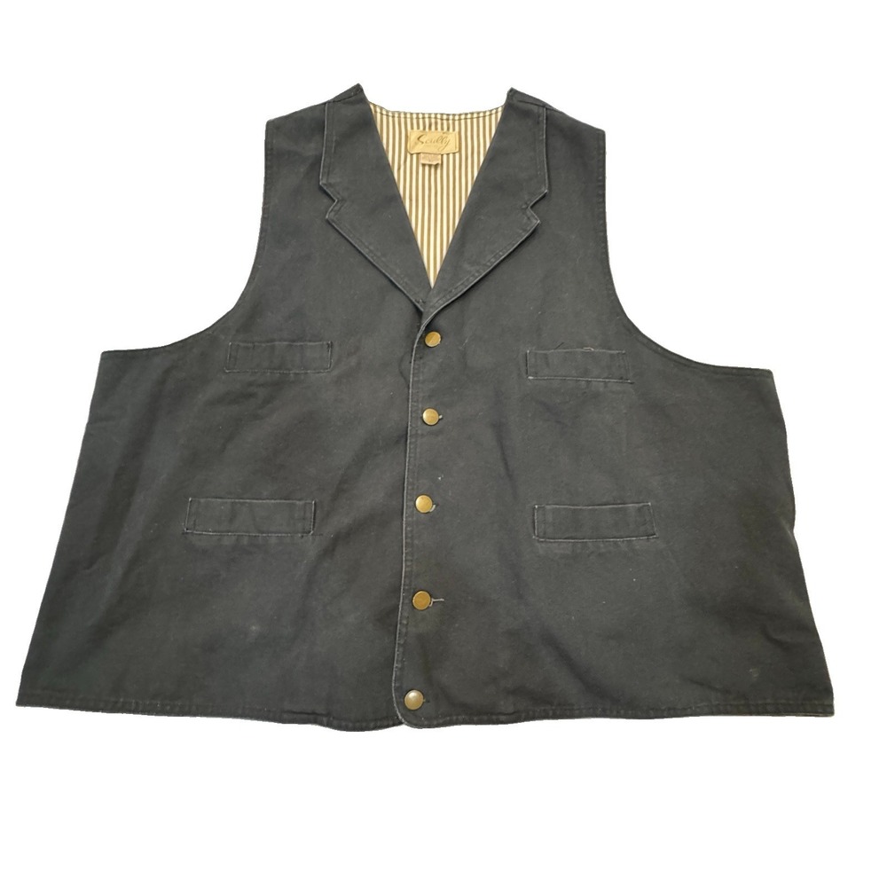 VTG 90s Scully Western Vest Canvas Black Cowboy Rodeo Size 3X Farmer Rancher
